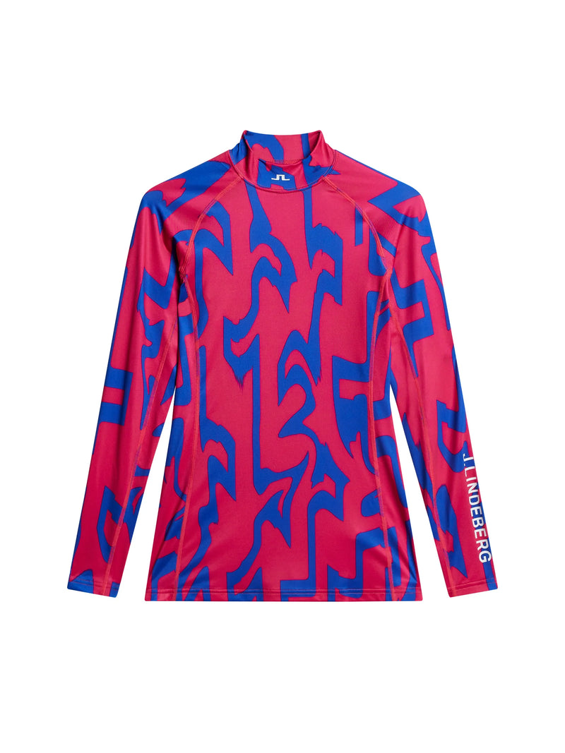 Brand New! J. Lindeberg Women's Asa Print Soft Compression Top: Glitch Bridge Pink