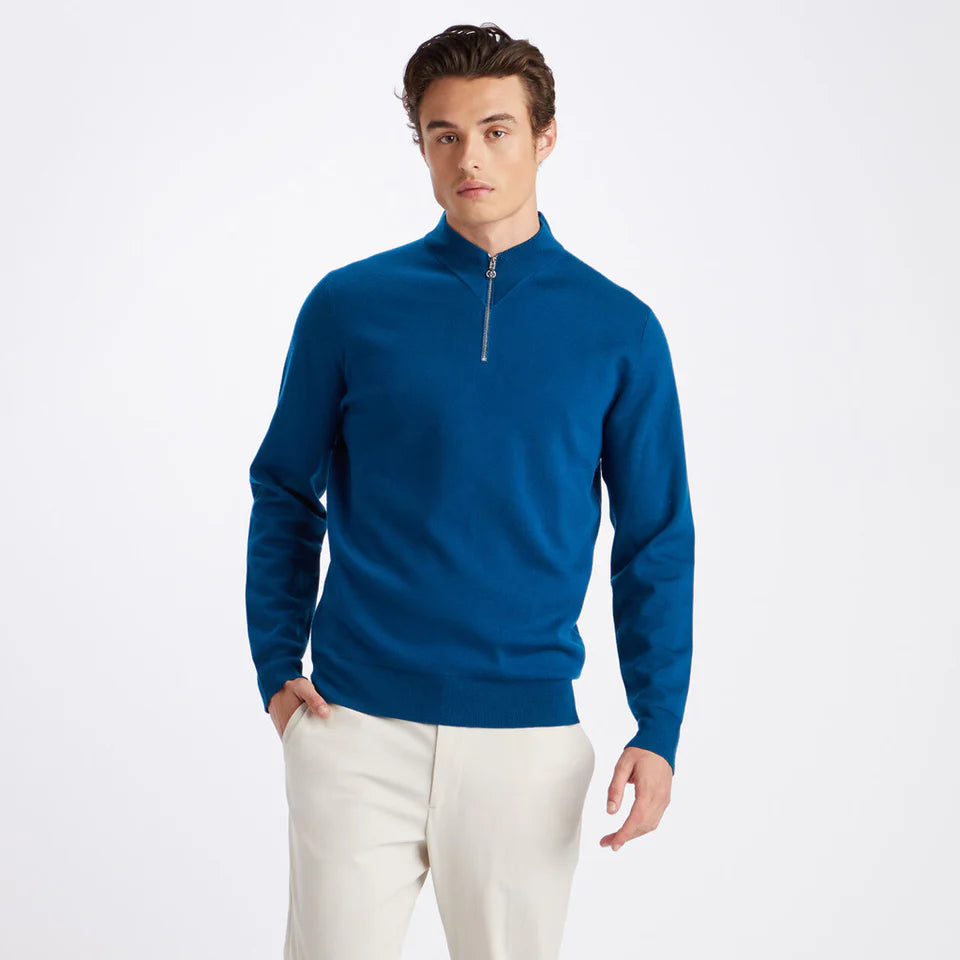 Brand New! G/Fore Men's Contrast V Neck Merino Wool Quarter Zip Jumper: Petrol