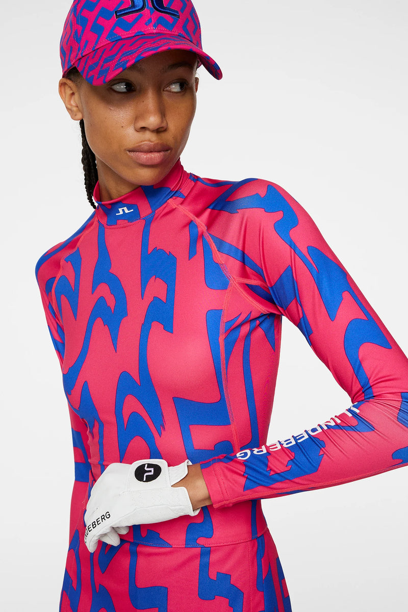Brand New! J. Lindeberg Women's Asa Print Soft Compression Top: Glitch Bridge Pink