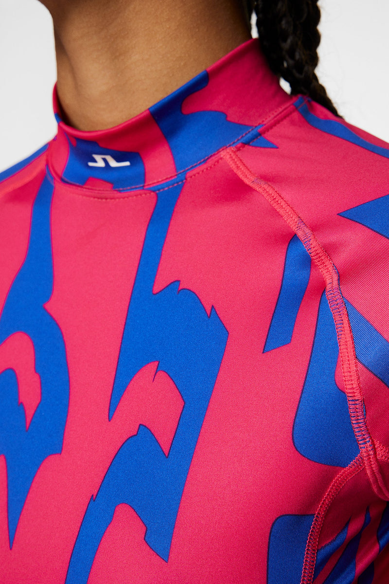 Brand New! J. Lindeberg Women's Asa Print Soft Compression Top: Glitch Bridge Pink