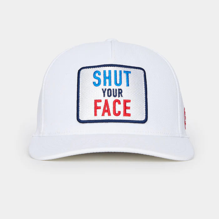 2023 G/Fore "Shut Your Face" Stretch Twill Snapback Hat - Snow