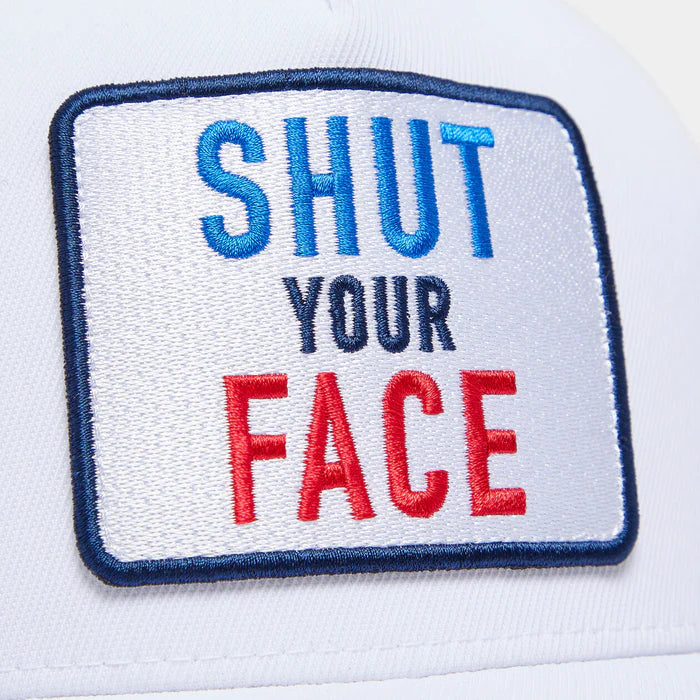 2023 G/Fore "Shut Your Face" Stretch Twill Snapback Hat - Snow