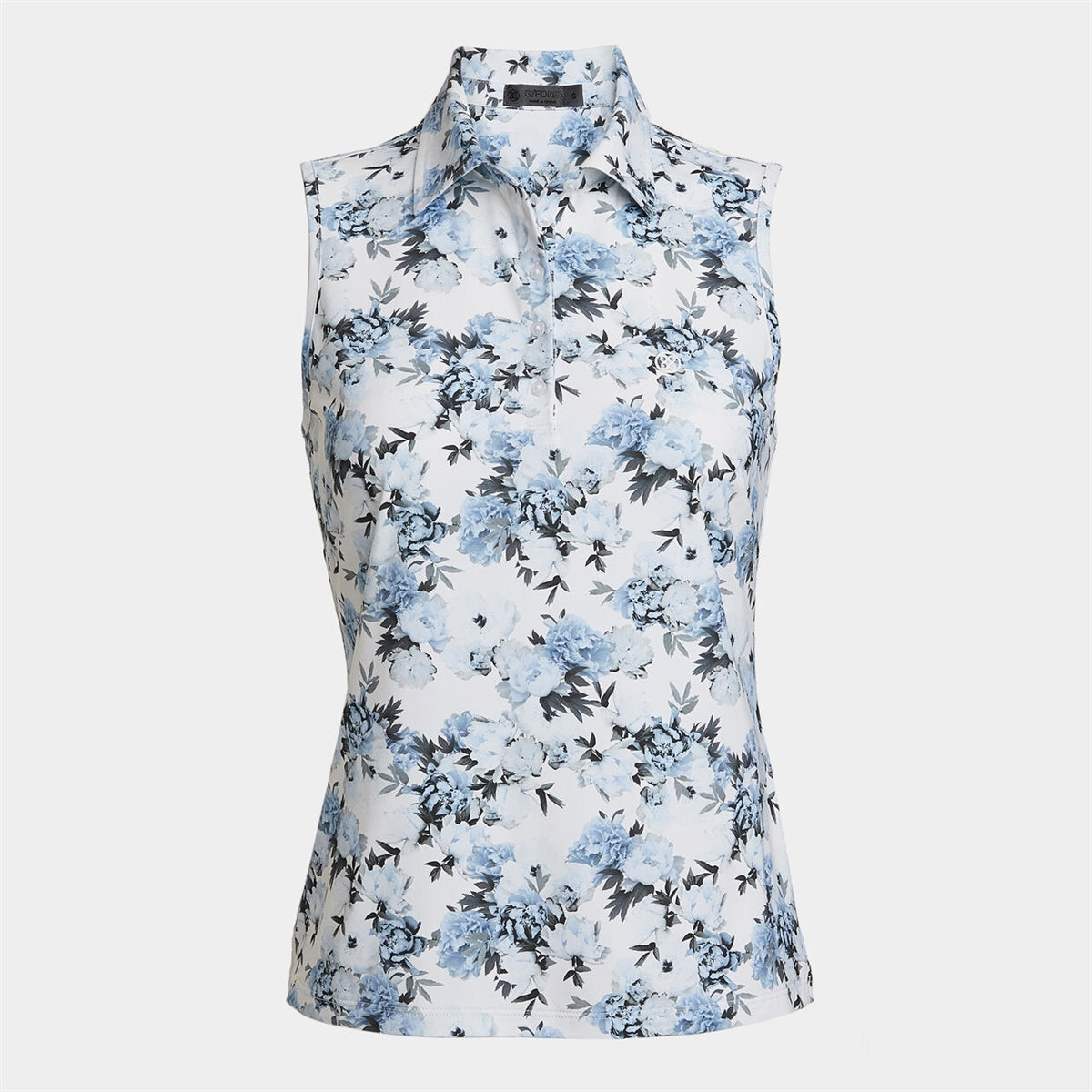 G/Fore Women's Photo Floral Silky Tech Nylon Sleeveless Golf Polo: Snow