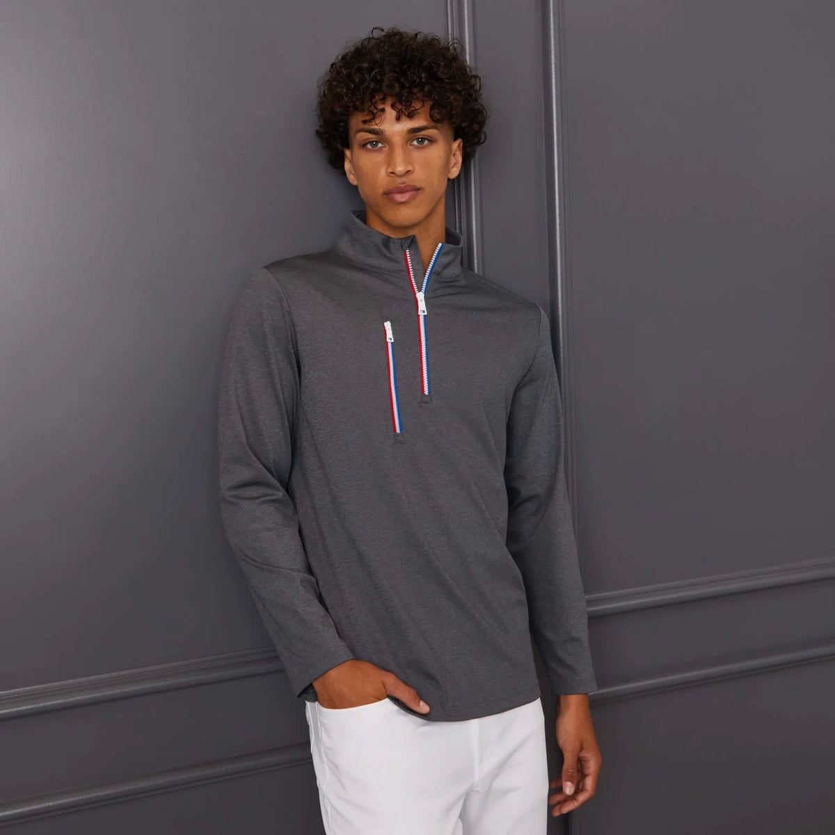 Brand New! G/Fore Men’s Daytona Mélange Tech Interlock Pullover: Charcoal Heather Grey