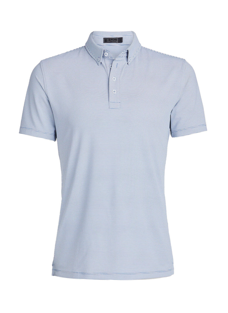 G/Fore Men's Feeder Stripe Tech Jersey Golf Polo: Fjord