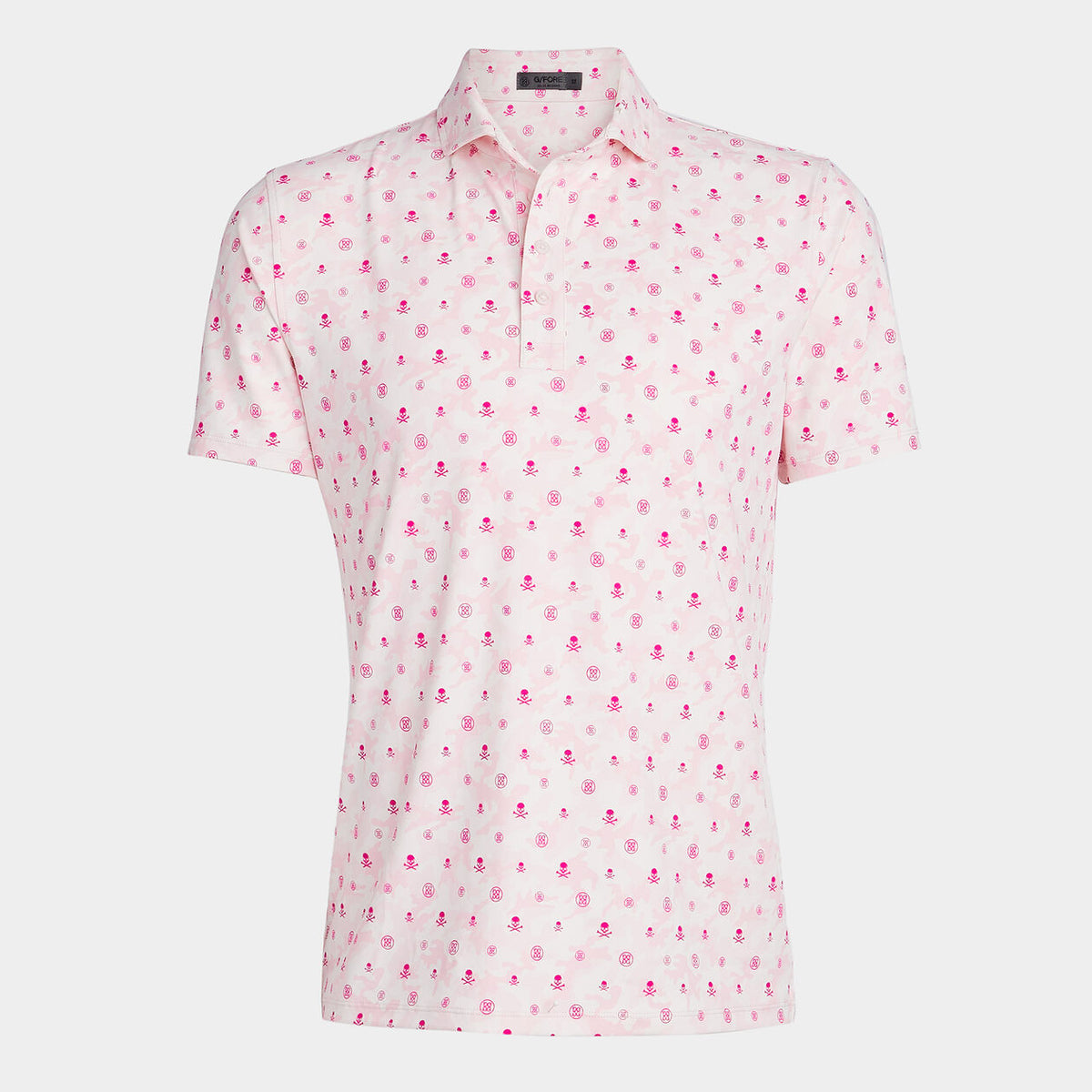 G/Fore Men's Mapped Icon Camo Tech Jersey Modern Spread Collar Polo: Petal