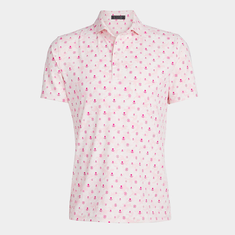 G/Fore Men's Mapped Icon Camo Tech Jersey Modern Spread Collar Polo: Petal