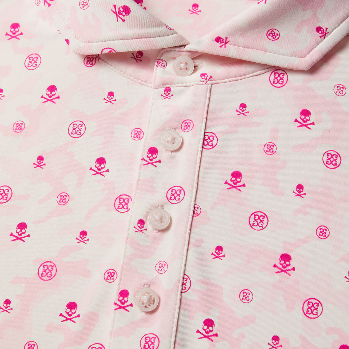 G/Fore Men's Mapped Icon Camo Tech Jersey Modern Spread Collar Polo: Petal