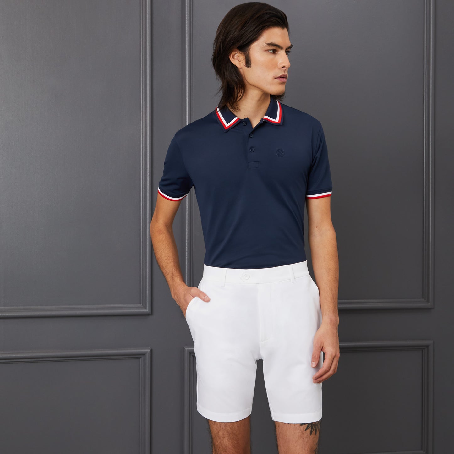 2023 G/Fore Men's Tux Rib Collar Tech Jersey Slim Fit Golf Polo: Twilight