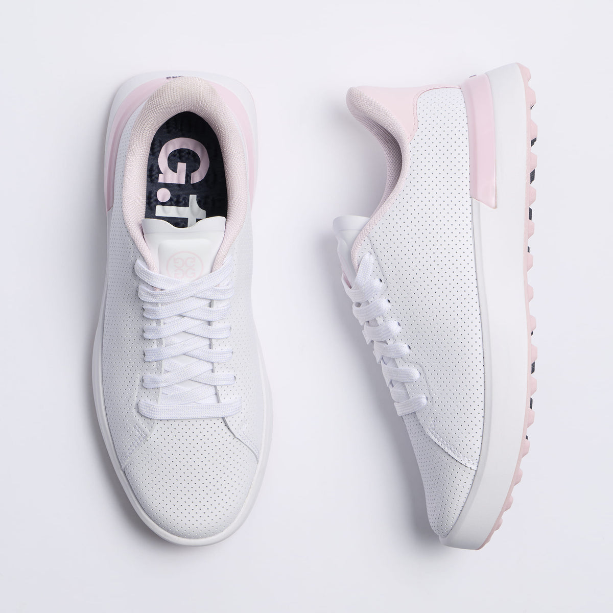 Zapatillas de golf G.112 Kiltie perforadas de edición limitada para mujer G/Fore 2026: blanco nieve/rosa rubor