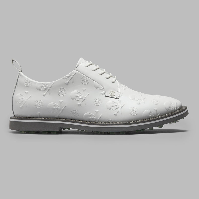 Brand New! G/Fore Men's Gallivanter Embossed Skull & Tees Leather Golf Shoes: Snow/Charcoal
