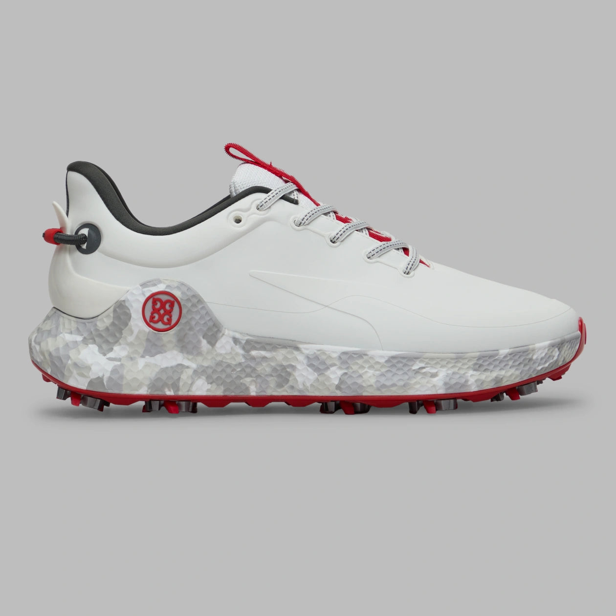 2026 G/Fore Men's MG4+ O2 G/Lock Camo Mid Sole Golf Shoes: Snow/Charcoal