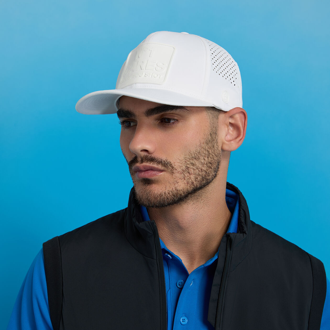 Brand New! G/Fore "NO1 CARES" Patch Perforated Delta Golf Hat - Snow