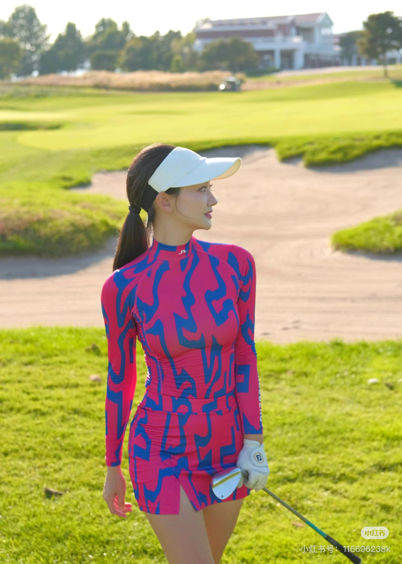 Brand New! J. Lindeberg Women's Asa Print Soft Compression Top: Glitch Bridge Pink