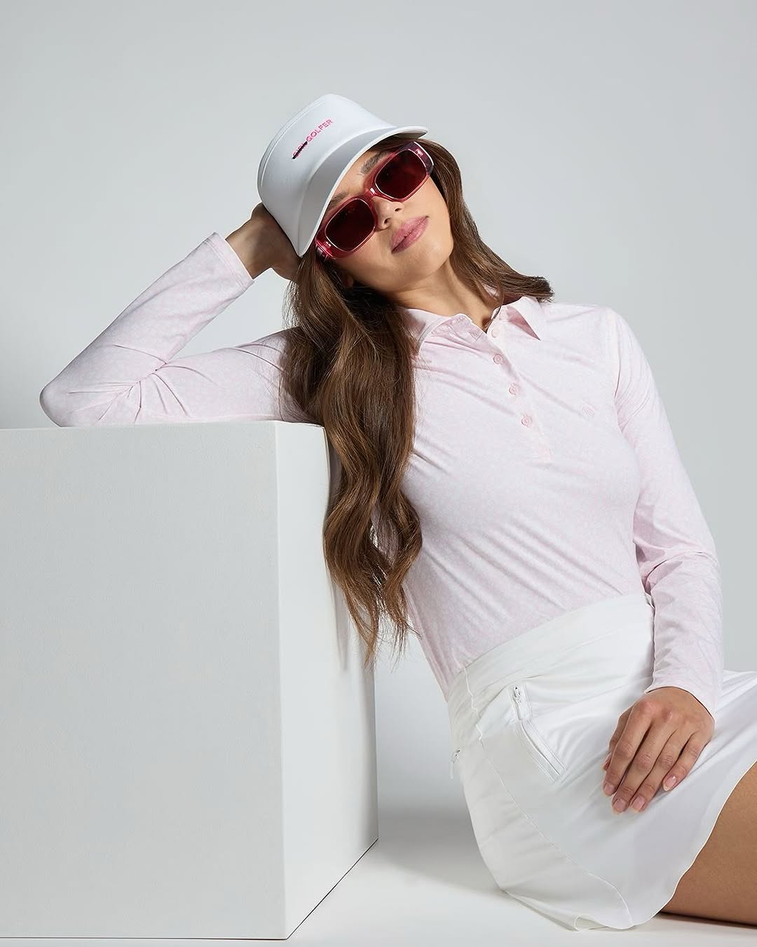 G/Fore Women's Distorted Check Silky Tech Nylon Ruched 1/4 Zip Pullover: Cameo