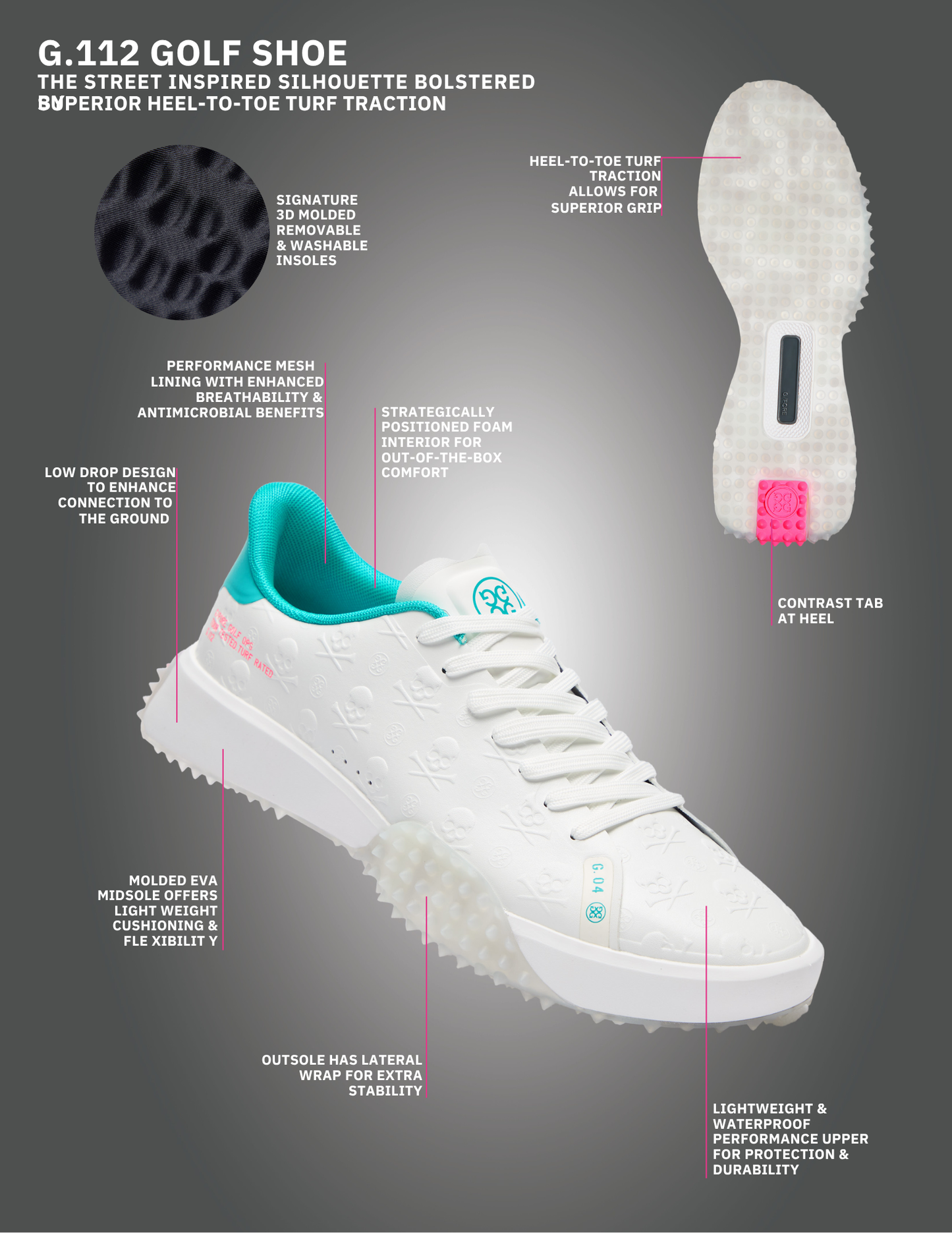 2025 G/Fore Men's G.112 Embossed Skull & Tees Golf Shoes: Snow/Siren