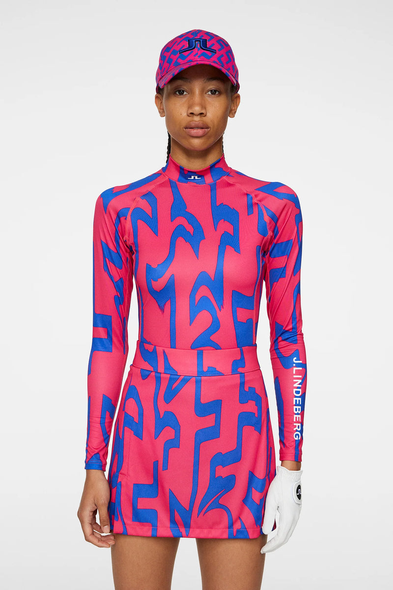 Brand New! J. Lindeberg Women's Asa Print Soft Compression Top: Glitch Bridge Pink
