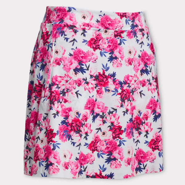 G/Fore Women's Photo Floral Silky Tech Nylon A-LINE Skort: Snow Multi