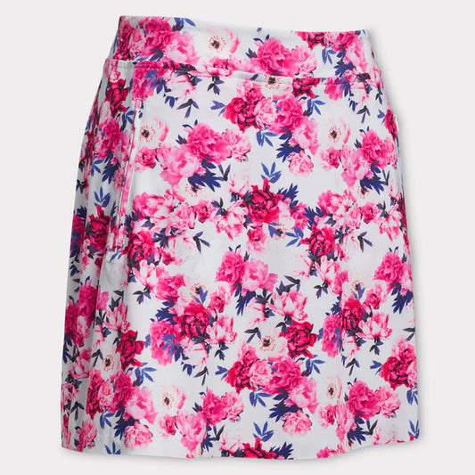 G/Fore Women's Photo Floral Silky Tech Nylon A-LINE Skort: Snow Multi