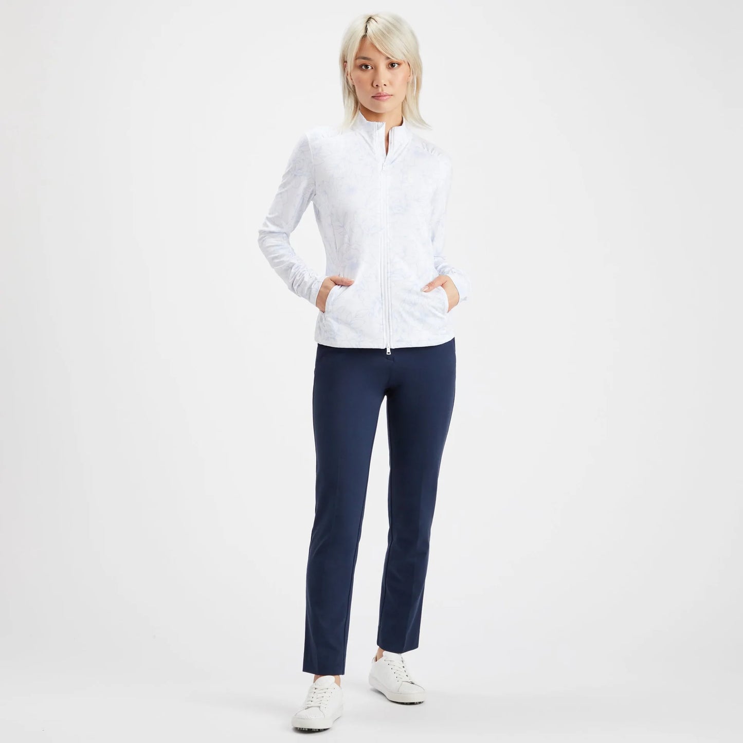 Brand New! G/Fore Outline Floral Cozy Jersey Full Zip Mid Layer: Snow