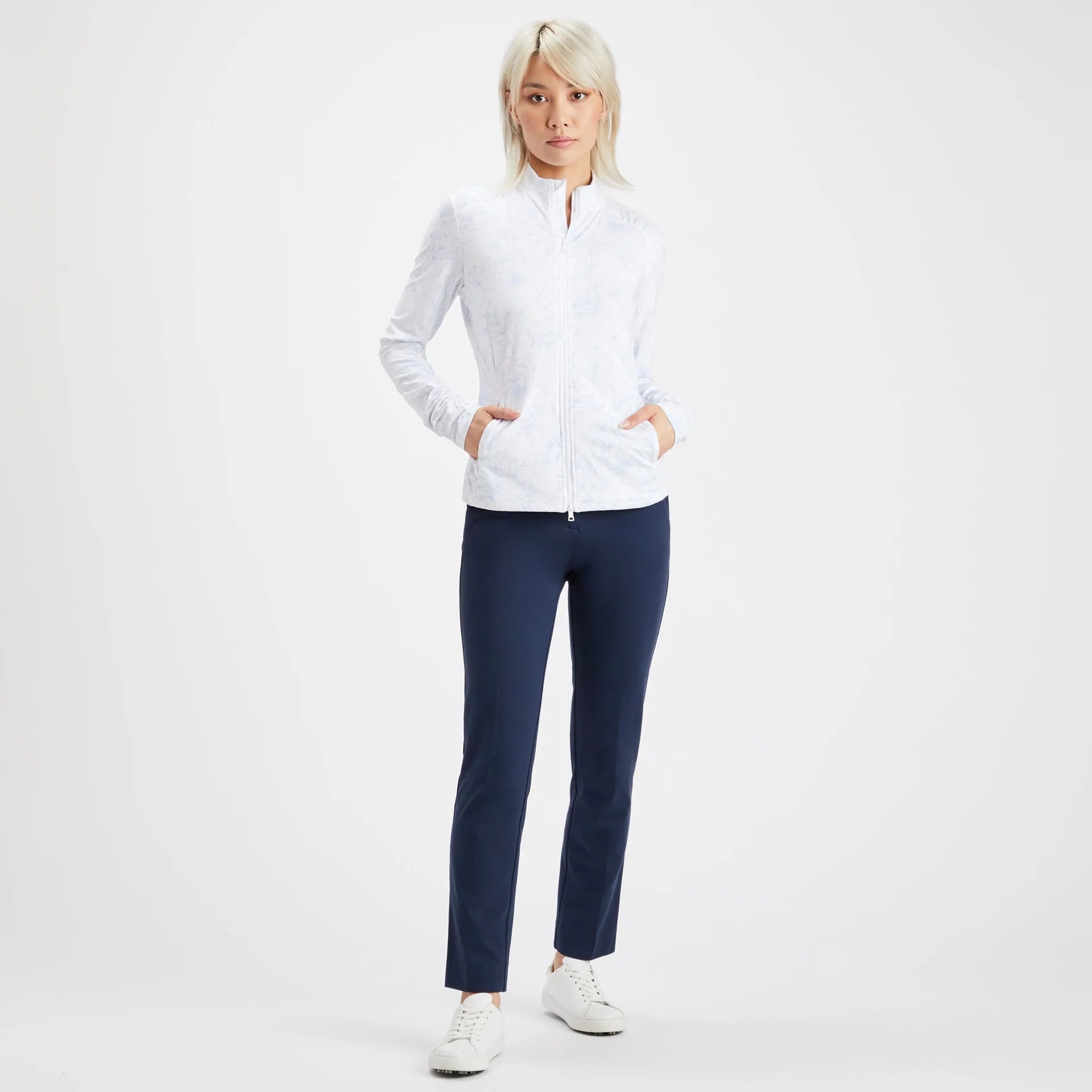 Brand New! G/Fore Outline Floral Cozy Jersey Full Zip Mid Layer: Snow