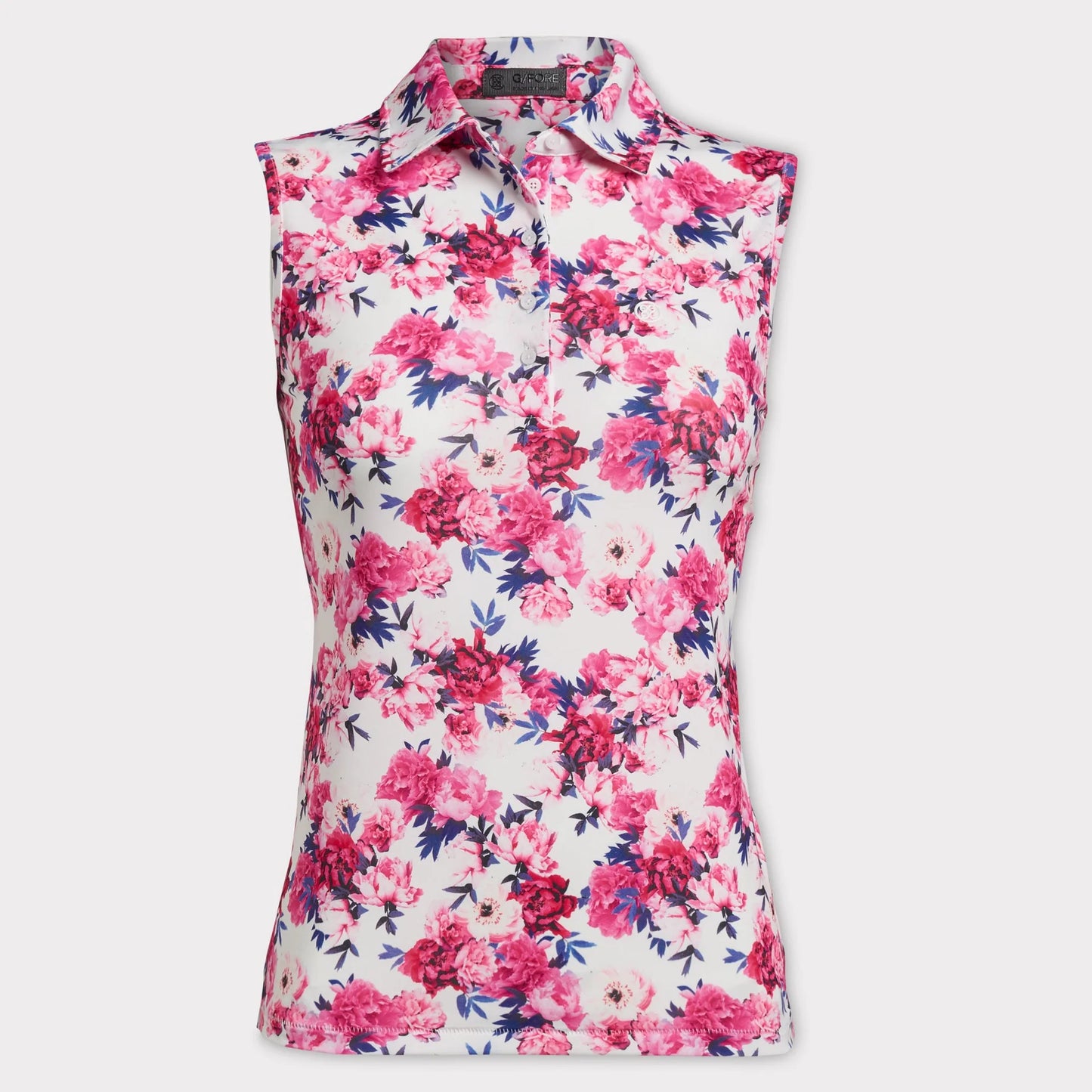 Brand New! G/Fore Women/s Photo Floral Stretch Tech Jersey Sleevel Polo: Snow