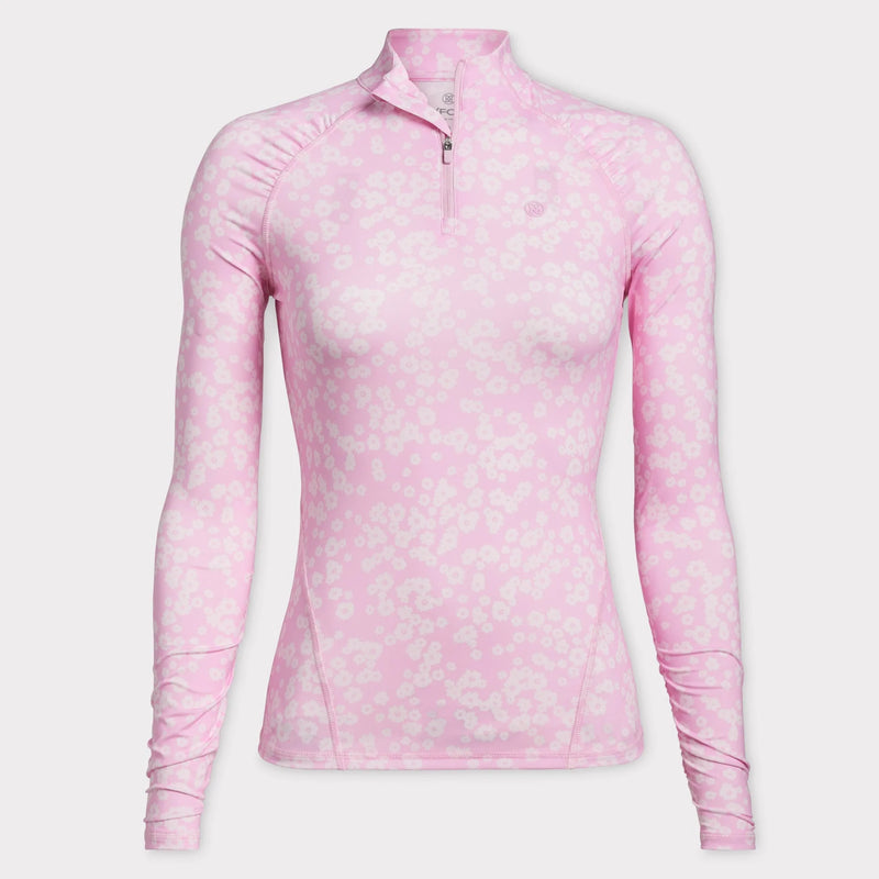 Brand New! G/Fore Small Floral Fine Tech Jersey Ruched 1/4 Zip Pullover